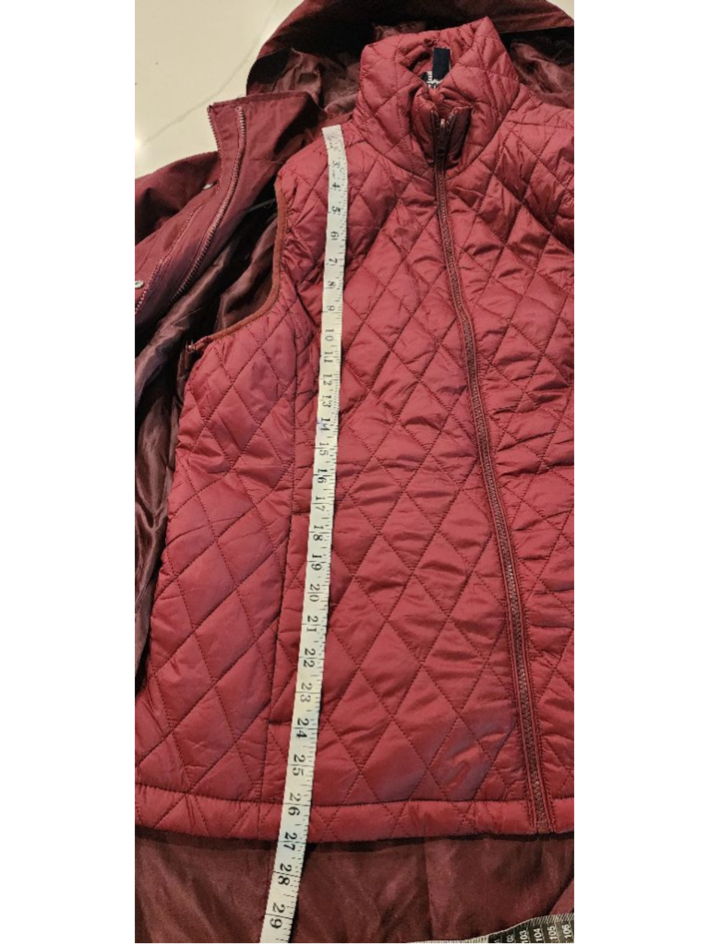 Lands' End XL Maroon 3-in-1 Winter Jacket & Quilted Vest Hooded Coat Women's - Picture 13 of 16